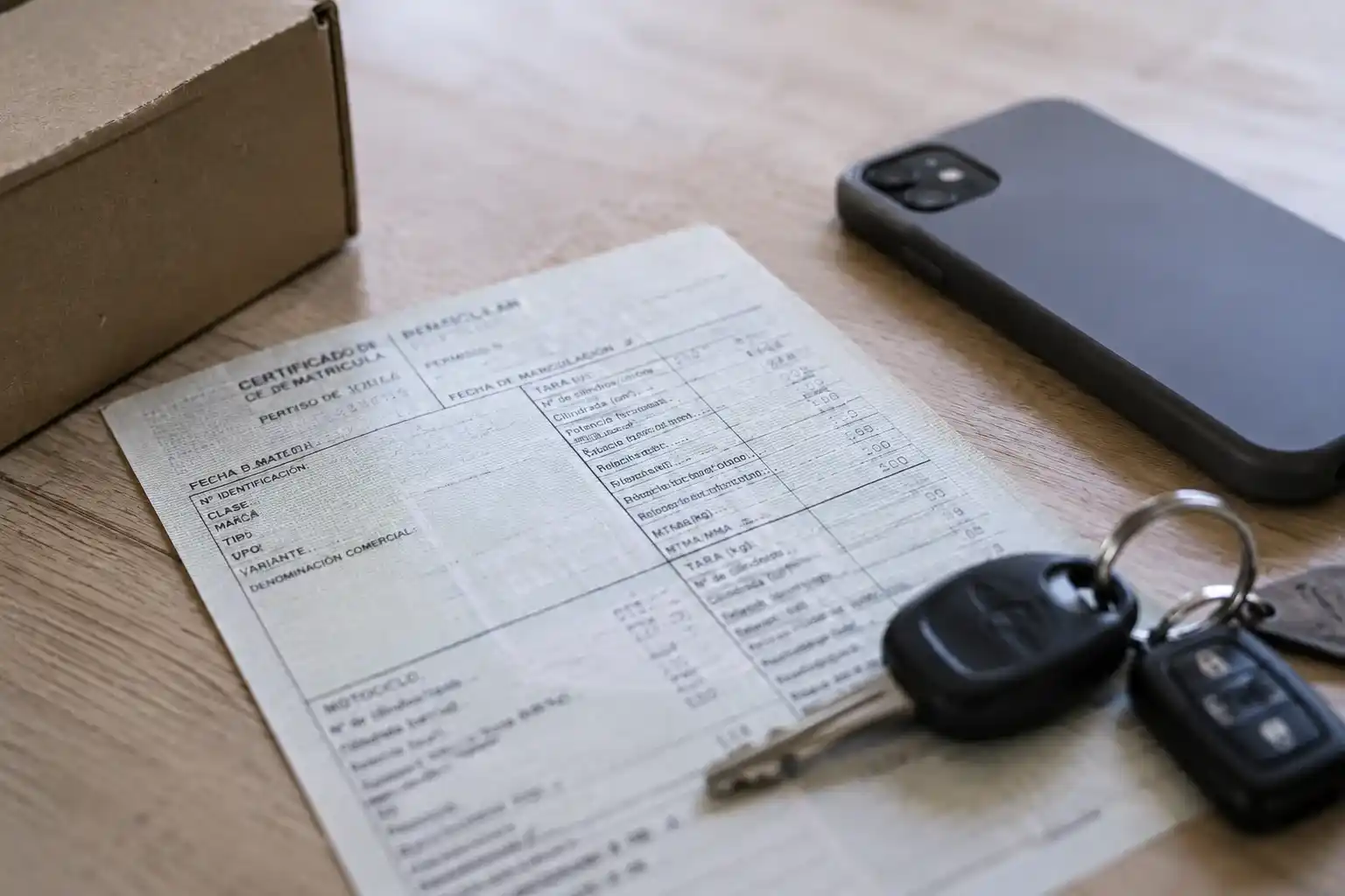 Si me mudo, ¿Qué hago con mi coche? 2 Permiso de circulación y llaves del coche sobre la mesa antes del cambio de domicilio